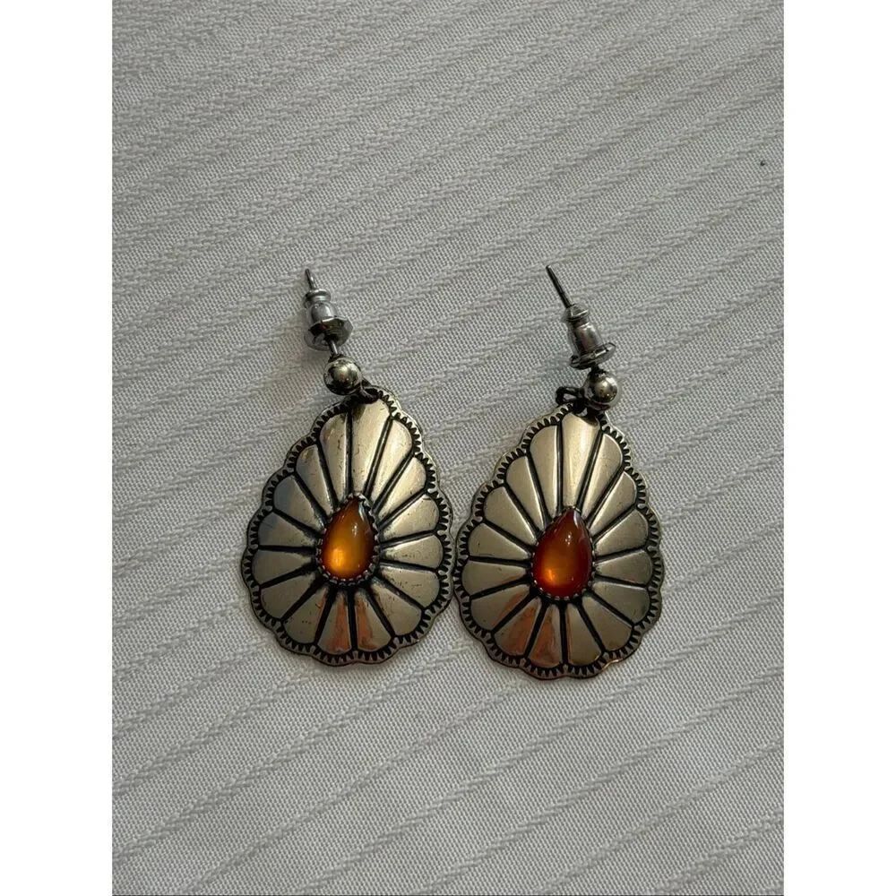 Sterling Silver Navajo Concho Earrings Signed